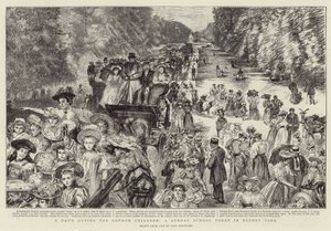 Un día de excursión para los niños de Londres, una fiesta de la escuela dominical en Bushey Park